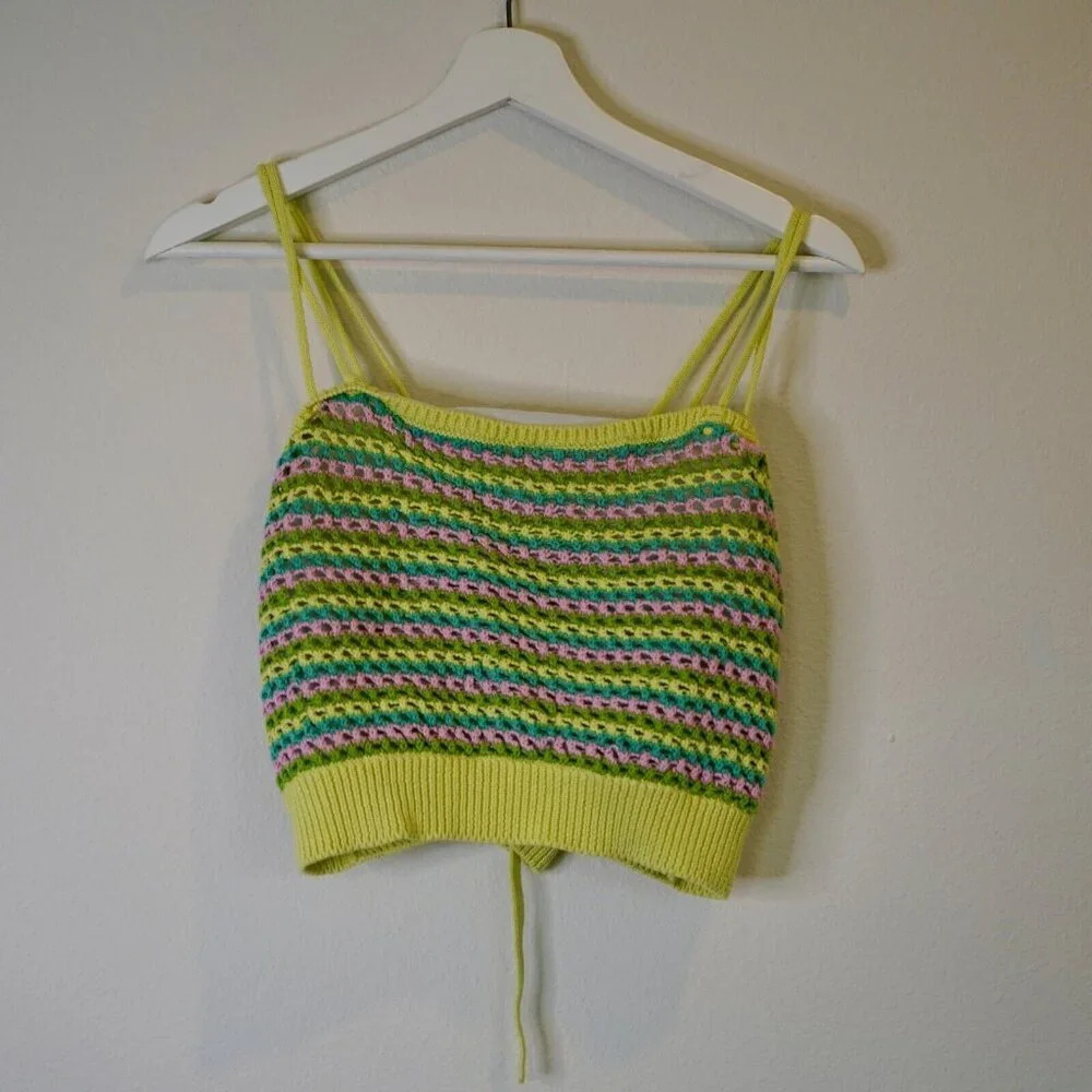 Stitch And Pine Women’s Crochet Y2K Striped Multicolor Cropped‎ Top Size XL